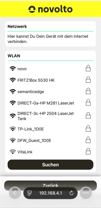 Heim-WLAN für novolto Sense auswählen