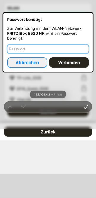 WLAN-Passwort für novolto Sense eingeben